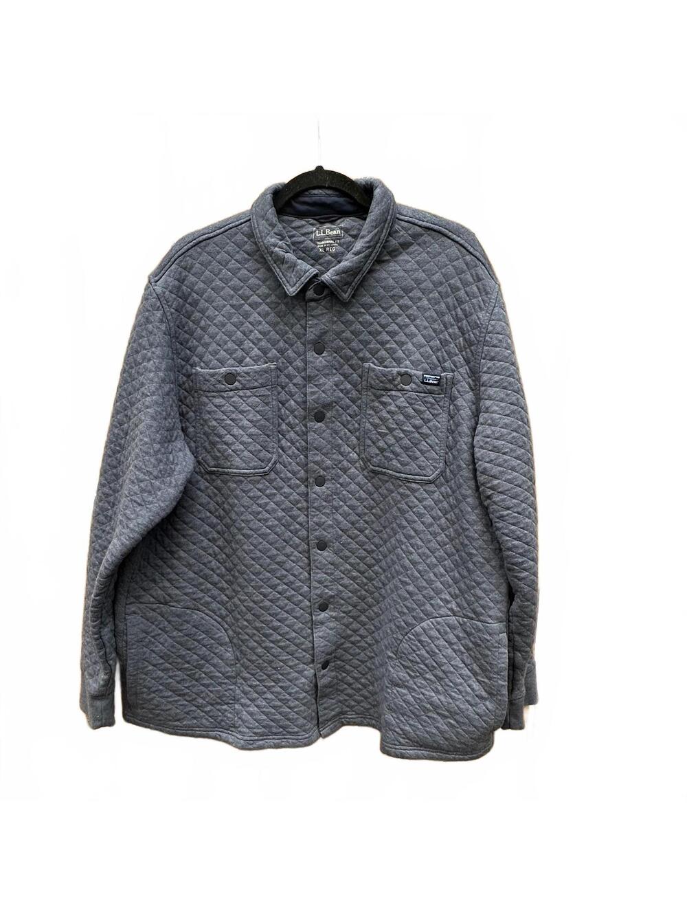 LL Bean Quilted Sweatshirt Mens XL Blue Outdoor Snap Button Long Sleeve Quilted